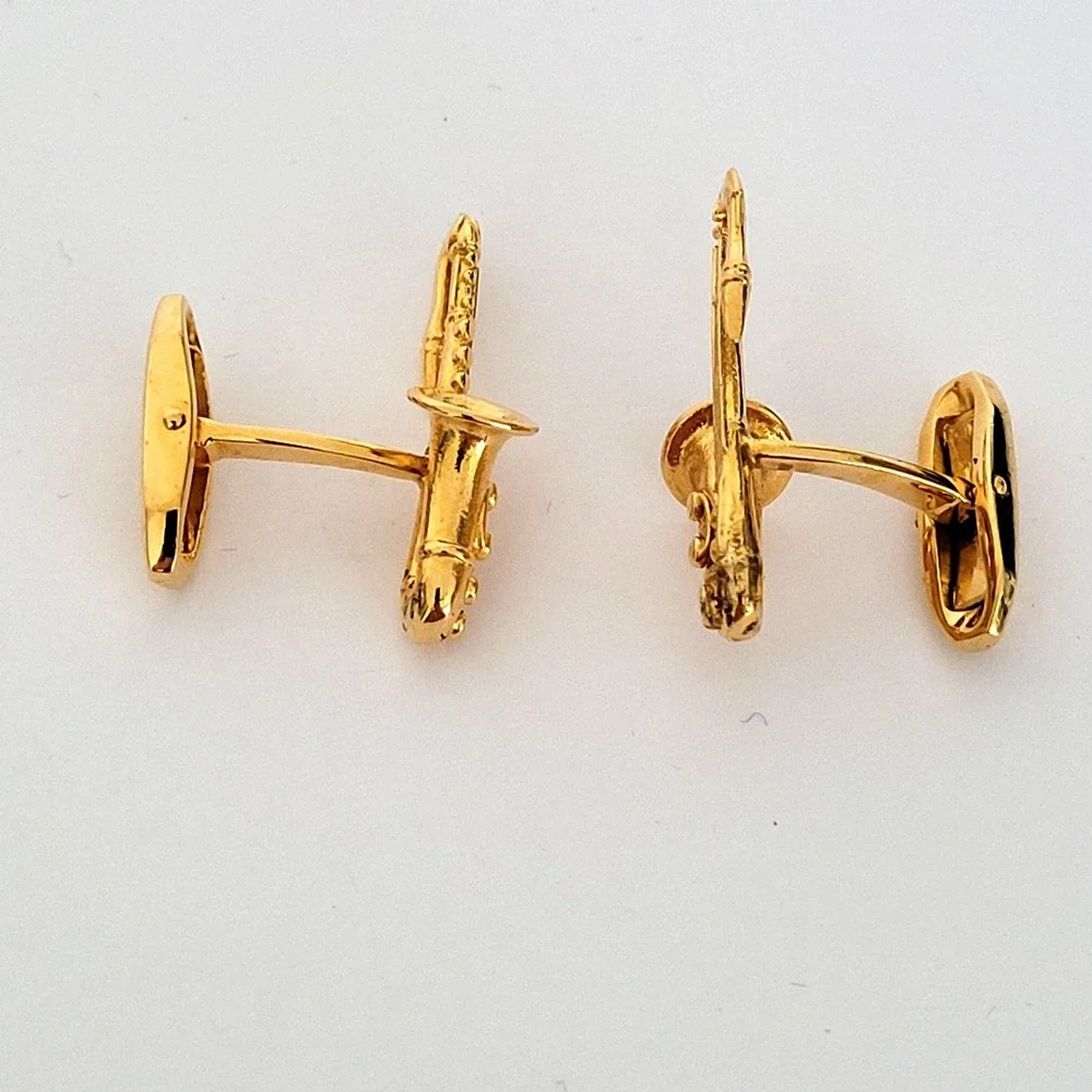 Dolce & Gabbana Mens Saxophone Cufflinks Gold Tone Made in Italy Music Theme